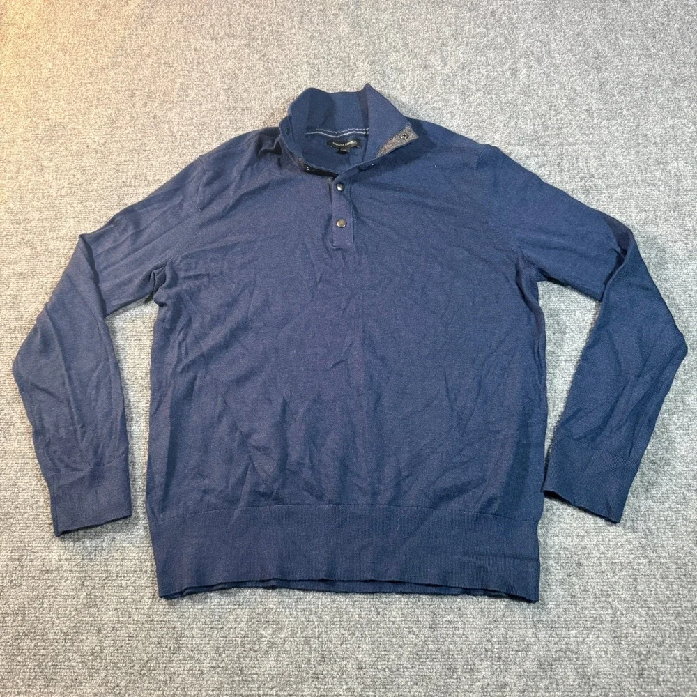 Banana Republic Mens XL Navy Blue Mock‎ Neck 3-Button Pullover Sweater